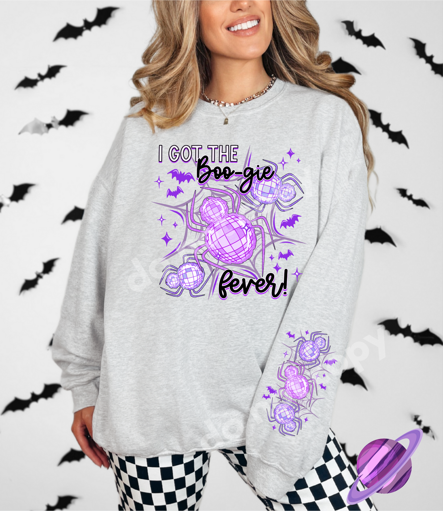 BOOGIE FEVER- CREWNECK SWEATSHIRT  W/ SLEEVE PRINT