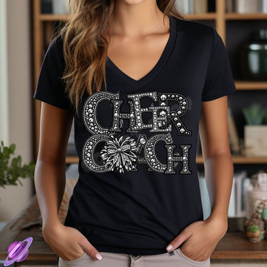 Cheer Coach Faux Bling V-Neck tee