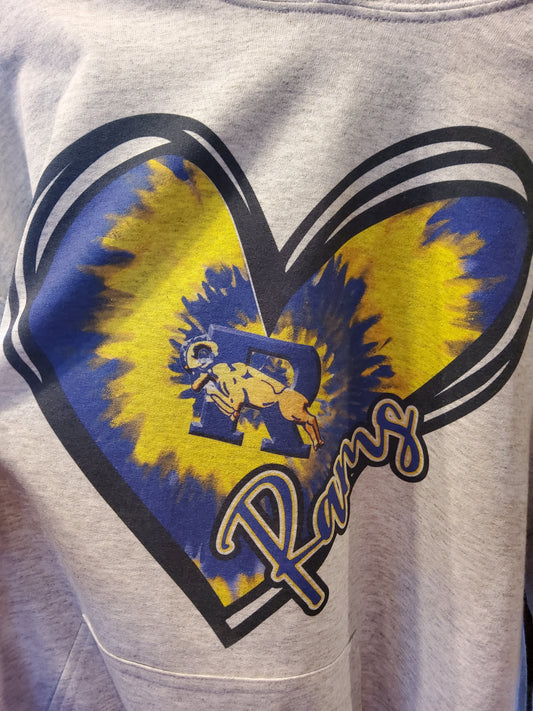 Ringgold Rams Tie Dye Heart Logo Hoodie